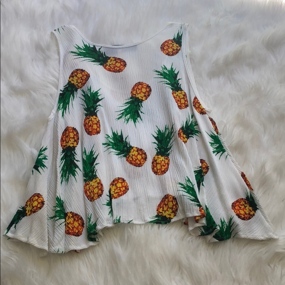 Blue Rain • Flowy Textured Pineapple Crop Trapeze Tank Top - Picture 5 of 8